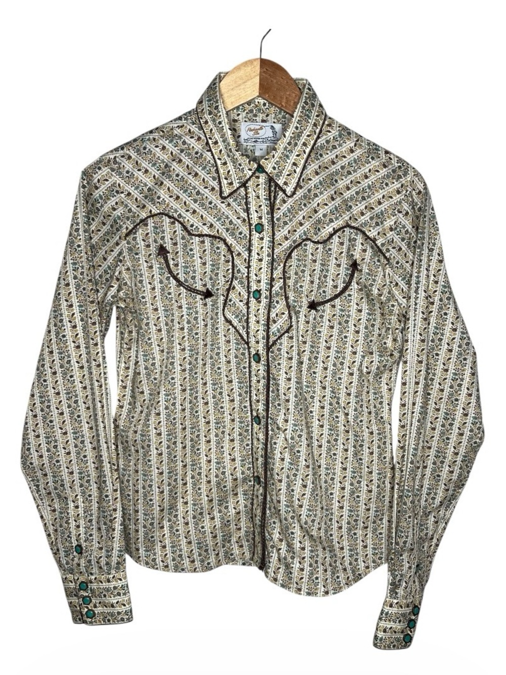 Vintage Panhandle Slim Floral Print Western Long Sleeve Snap Button Down Shirt